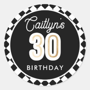Zwart Wit & Goud Moderne 30e Verjaardag Ronde Sticker