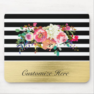 Zwart Wit Goud Moderne Bloemrijke Glam Elegante Ch Muismat