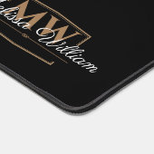 Zwart Wit Goud Monogram Naam Script Bureaumat (Hoek)