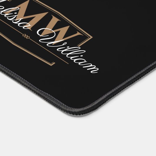 Zwart Wit Goud Monogram Naam Script Bureaumat (Hoek)