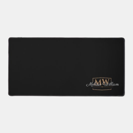 Zwart Wit Goud Monogram Naam Script Bureaumat (Voorkant)
