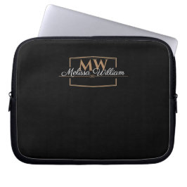 Zwart Wit Goud Monogram Naam Script Laptop Sleeve