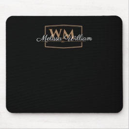 Zwart Wit Goud Monogram Naam Script Muismat