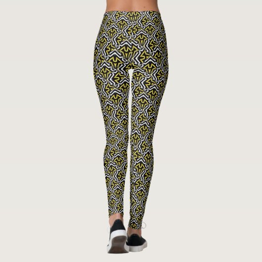 Zwart Wit Goud Patroon Leggings ★ Unieke Mode★ (Achterkant)