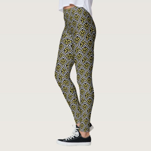 Zwart Wit Goud Patroon Leggings ★ Unieke Mode★ (Links)