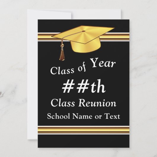 Zwart, wit, goud, persoonlijke, klasse reünie kaart (Voorkant)