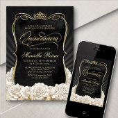 Zwart Wit Goud Quinceañera Kaart