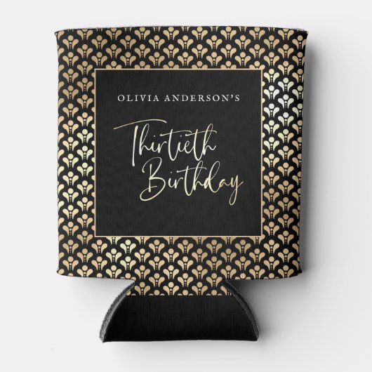 Zwart Wit & Goud Script 30ste Verjaardagsfeest Blikjeskoeler (Voorkant)