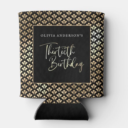 Zwart Wit & Goud Script 30ste Verjaardagsfeest Blikjeskoeler (Achterkant)