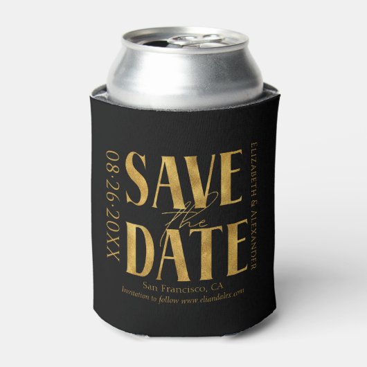 Zwart & Wit Goud Script Bruiloft Save The Date Blikjeskoeler (Blikje Voorkant)