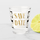 Zwart & Wit Goud Script Bruiloft Save the Date Shot Glas (Voorkant)
