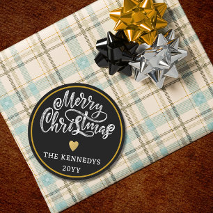 Zwart Wit Goud Vrolijk Kerstfeest Ronde Sticker