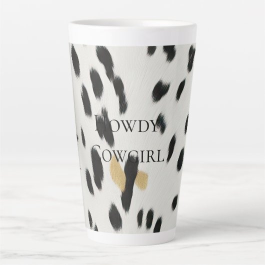 Zwart Wit Goud Western Koeienhuid Latte Mok (Voorkant)