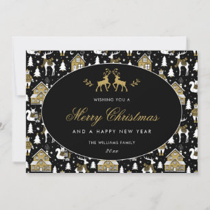 Zwart Wit Goud Winter Patroon Feestdagenkaart