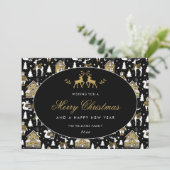 Zwart Wit Goud Winter Patroon Feestdagenkaart (Staand voorkant)