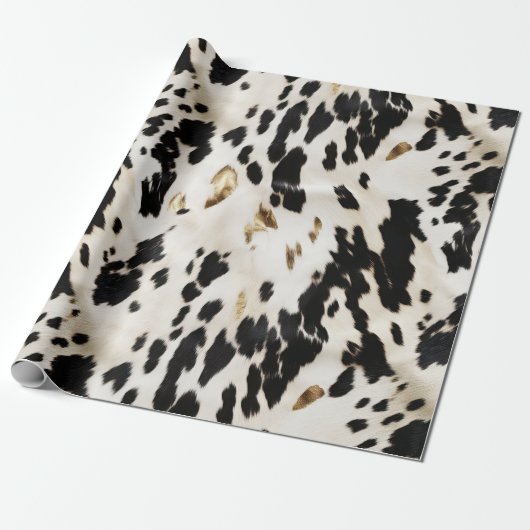 Zwart Wit Goud Zuidwest Cowhide Verjaardag Cadeaupapier (Uitgerold)