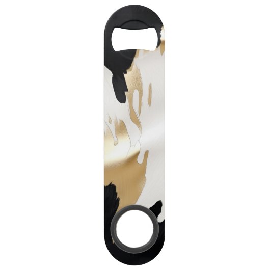 Zwart Wit Goud Zuidwest Koeienhuid Bruidsdiner Speed Flessenopener (Achterkant)