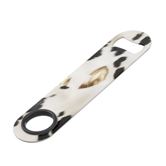 Zwart Wit Goud Zuidwest Koeienhuid Bruiloftsfeest Speed Flessenopener (Voorkant Gekanteld)