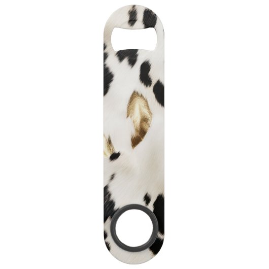 Zwart Wit Goud Zuidwest Koeienhuid Bruiloftsfeest Speed Flessenopener (Voorkant)