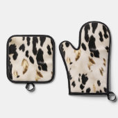 Zwart Wit Goud Zuidwest Koeienhuid Ovenwant & Pannenlap Set (Voorkant)