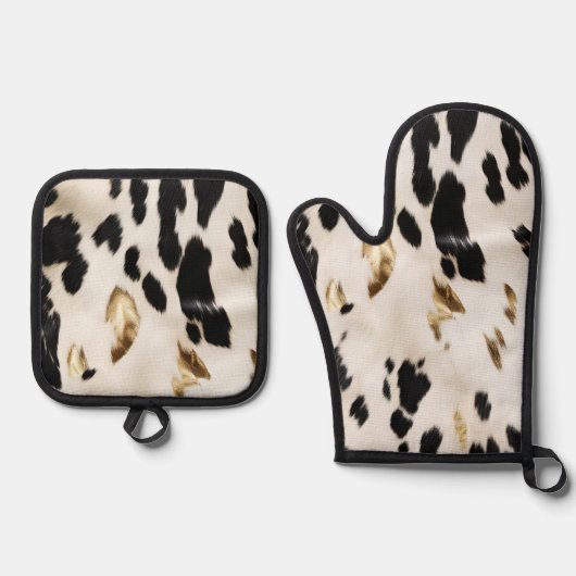 Zwart Wit Goud Zuidwest Koeienhuid Ovenwant & Pannenlap Set (Voorkant)