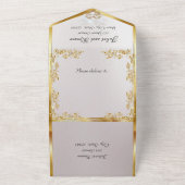 Zwart & Wit, Gouden Bladeren, Duiven & Hart All In One Uitnodiging (Buitenkant)