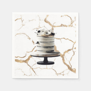 Zwart & Wit Gouden Bloemen Gestapelde Cake Bruidsa Servet