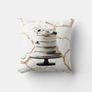 Zwart & wit gouden bloemstaart bruidsdouche  kussen