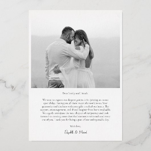 Zwart-wit gouden folie bruiloft dank u kaart (Achterkant)