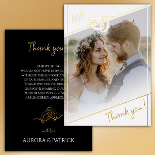 Zwart Wit Gouden Folie Trouwfoto Dank u kaart