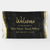 Zwart Wit & Gouden Geode Agate Trouw Welkom Spandoek (Horizontaal)