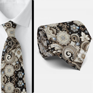Zwart Wit Gouden Kant Paisley Diamant Herenstrik Stropdas