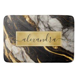 Zwart-wit gouden marmer Modern Elegant Badmat