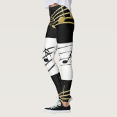 Zwart Wit Gouden Muzieknoten Leggings (Links)