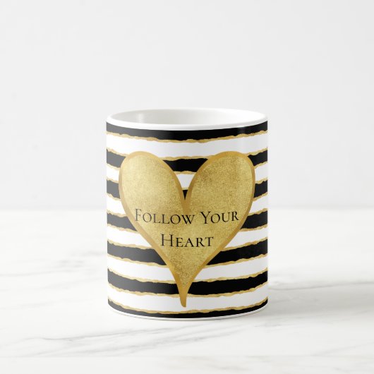 Zwart Wit Gouden Strepen Hart Quote Koffiemok (Center)