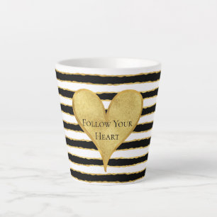 Zwart Wit Gouden Strepen Hart Quote Latte Mok
