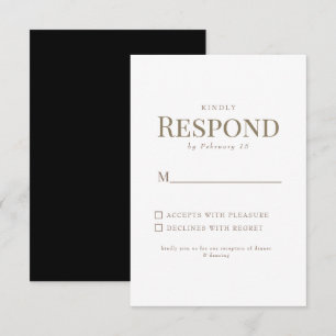 Zwart & Wit Gouden Tekst Bruiloft RSVP Kaartje