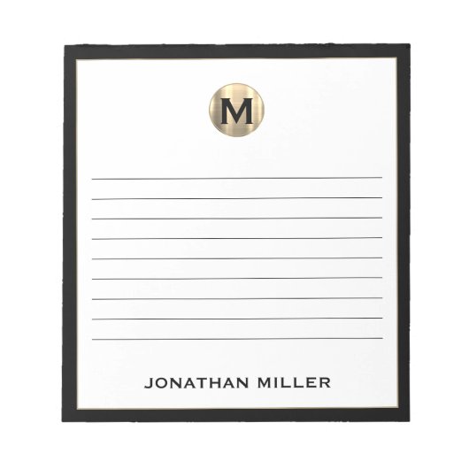 Zwart wit goudmonogram notitieblok (Voorkant)