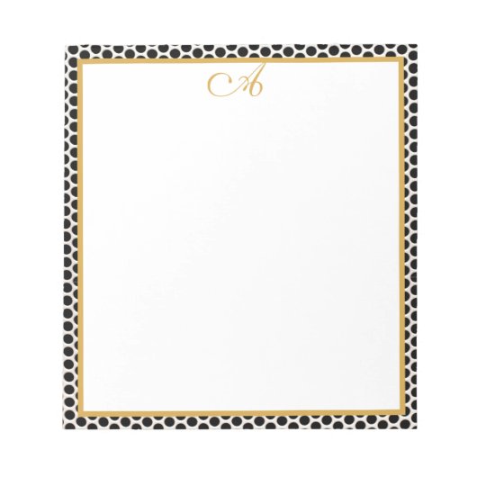 Zwart wit goudpolka punt Monogram naam Blocnote (Voorkant)