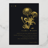 Zwart-wit goudsbloem bloemenschets bruiloft folie uitnodiging (Voorkant)