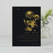 Zwart-wit goudsbloem bloemenschets bruiloft folie uitnodiging (Staand Voorkant)