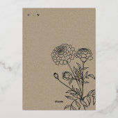Zwart-wit goudsbloem bloemenschets bruiloft folie uitnodiging (Achterkant)