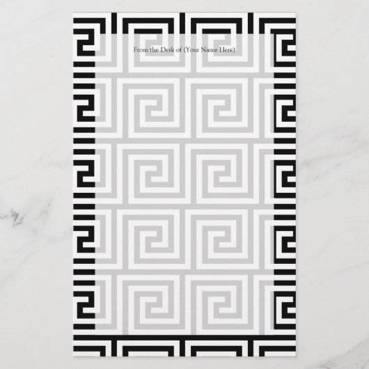 Zwart-wit grafisch Grieks sleutelpatroon Briefpapier (Voorkant)