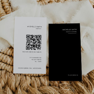 Zwart-wit grafische ontwerper Verticale QR-code Visitekaartje