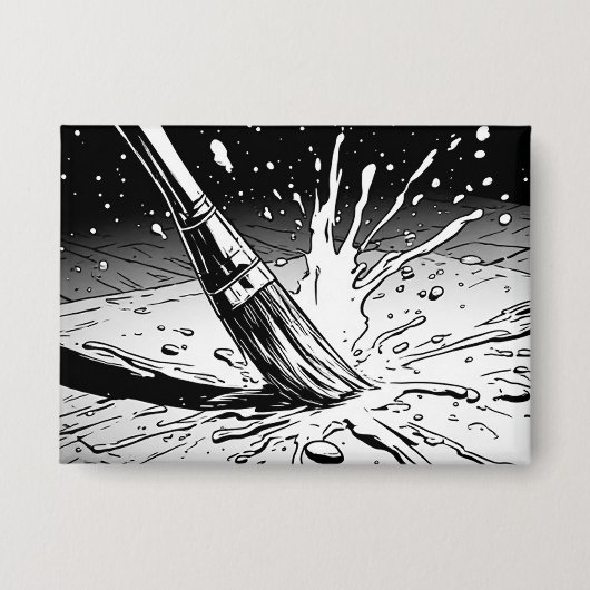 Zwart-wit grafische stijl kwast verfspat button (Voorkant)