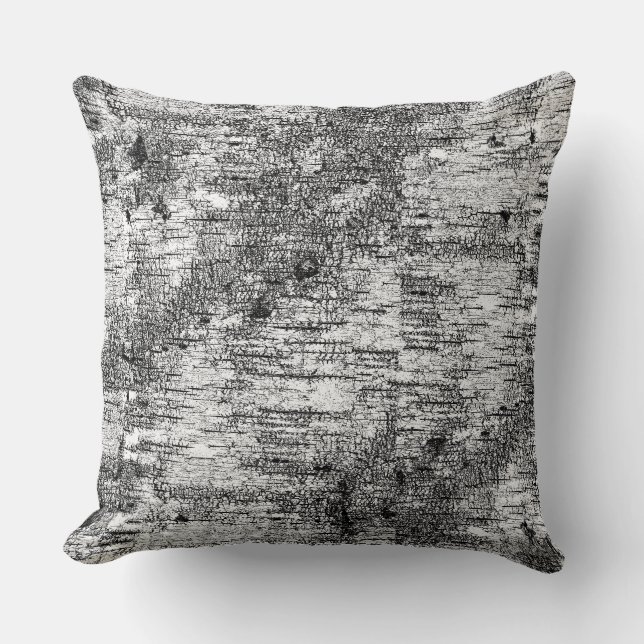 Zwart-wit Graphic Birch Tree Bark Rustiek Kussen (Voorkant)