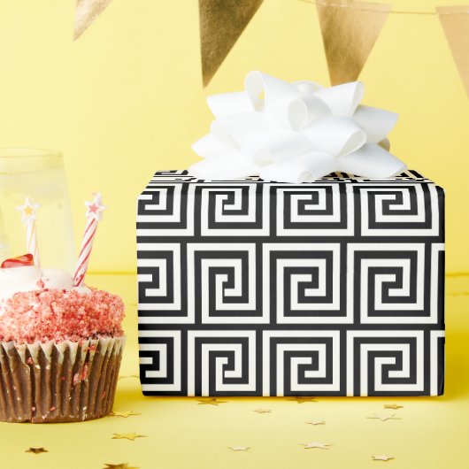 Zwart-wit Graphic Grieks Key Pattern Cadeaupapier (Verjaardagsfeest)