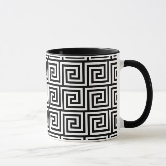 Zwart-wit Graphic Grieks Key Pattern Mok (Rechts)
