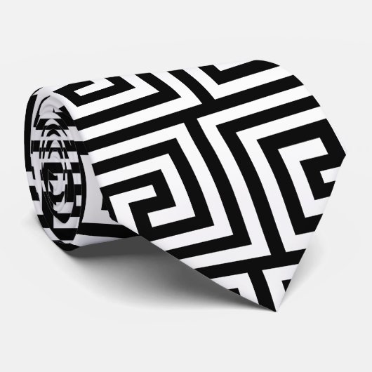 Zwart-wit Graphic Grieks Key Pattern Stropdas (Opgerold)