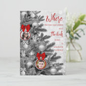 Zwart-wit Grappig Schattige Familie Kinder Kerst Feestdagenkaart (Staand voorkant)